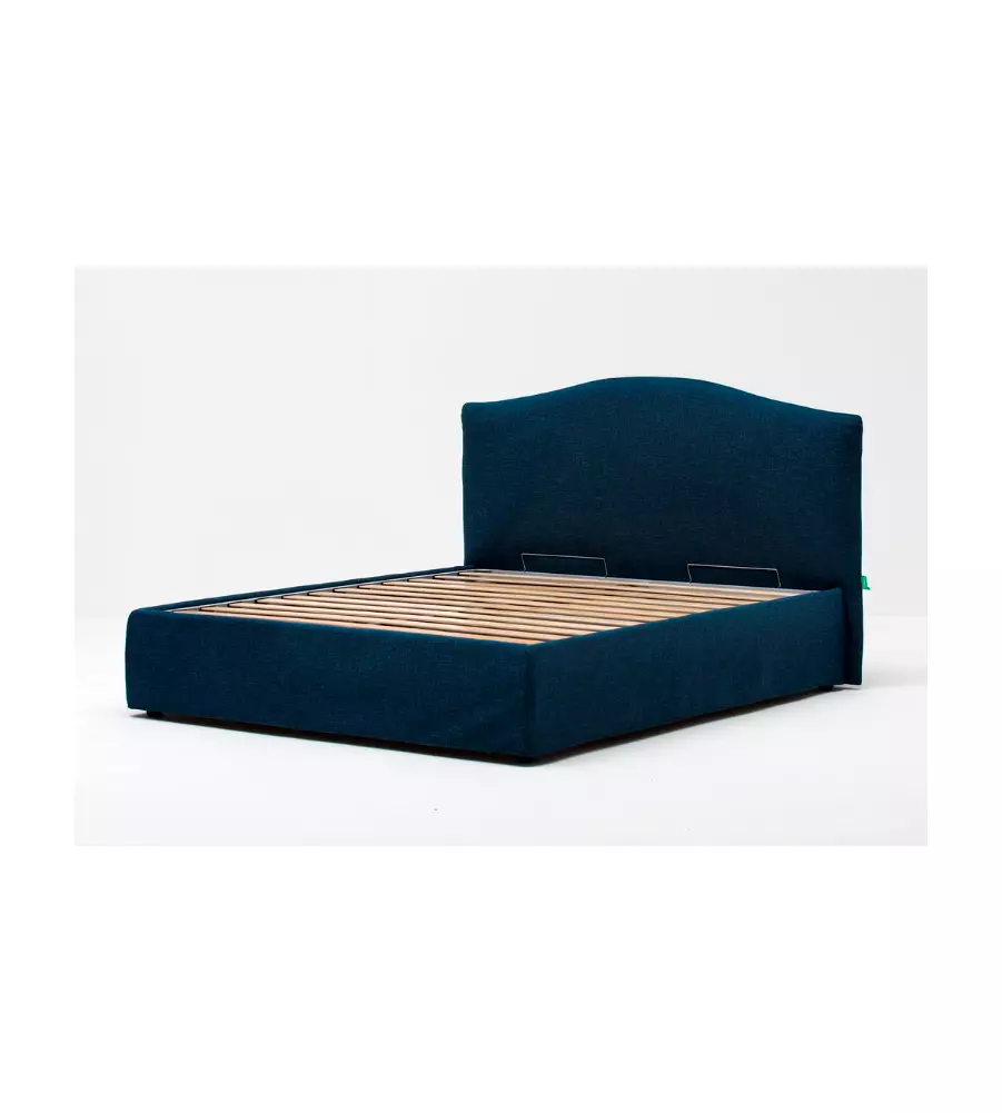 Letto matrimoniale "hill" blu con rete e contenitore, 160x190 cm